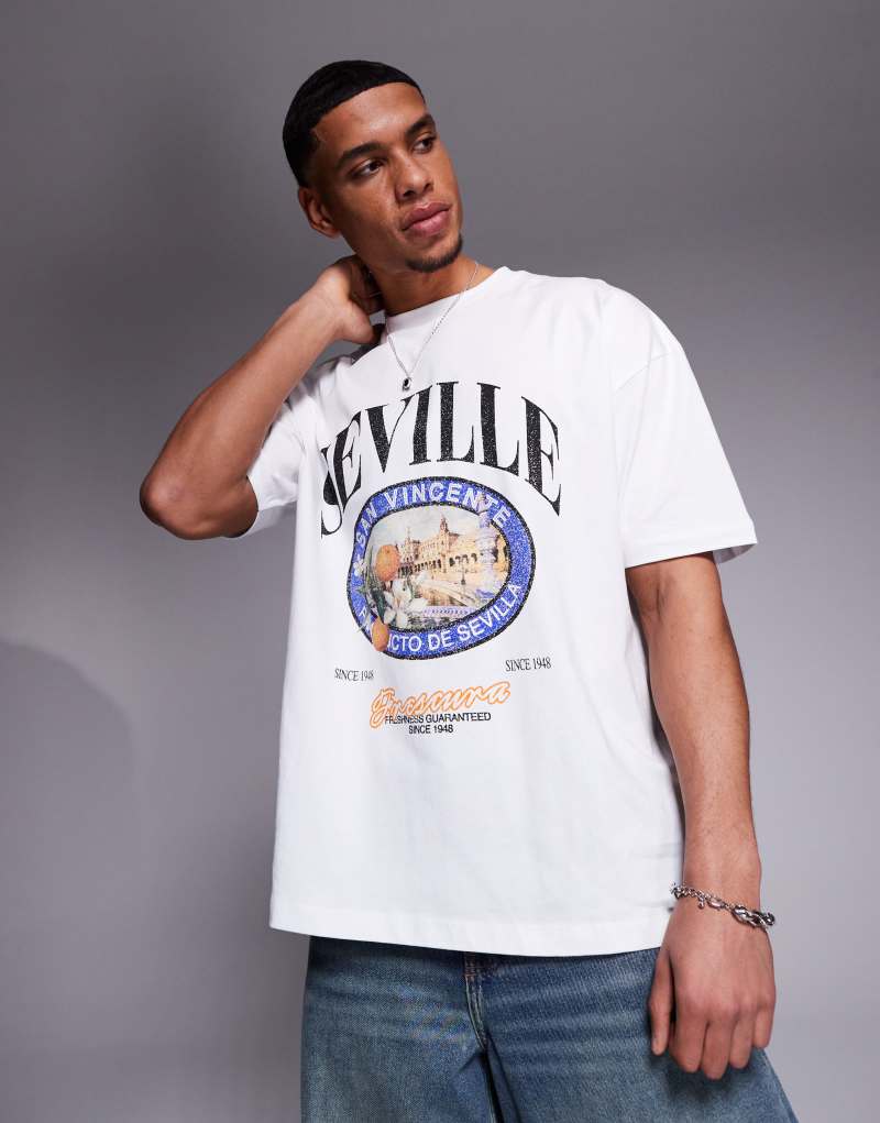 ASOS DESIGN oversized t-shirt with city graphic in white Asos Design