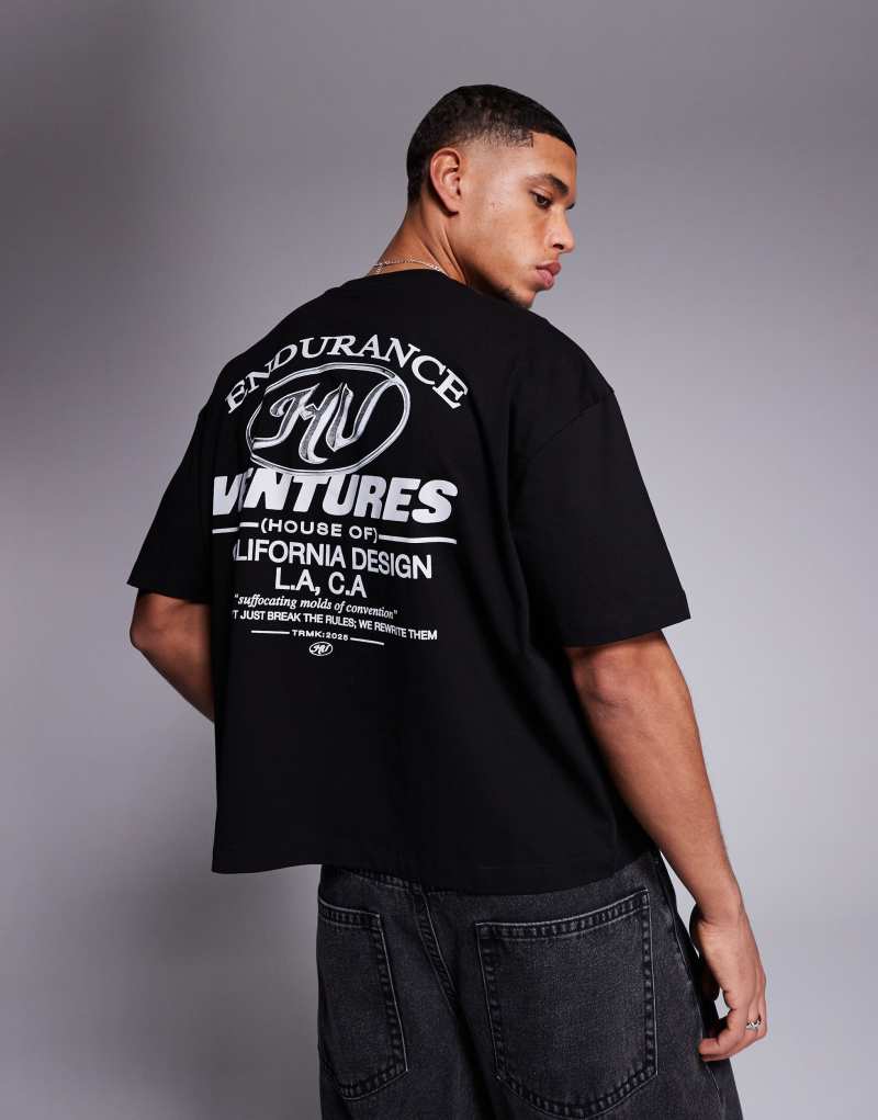 ASOS DESIGN boxy oversized t-shirt with text graphic in black Asos Design