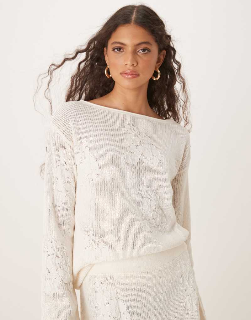 ASOS DESIGN lace knit slouchy sweater in ecru Asos Design