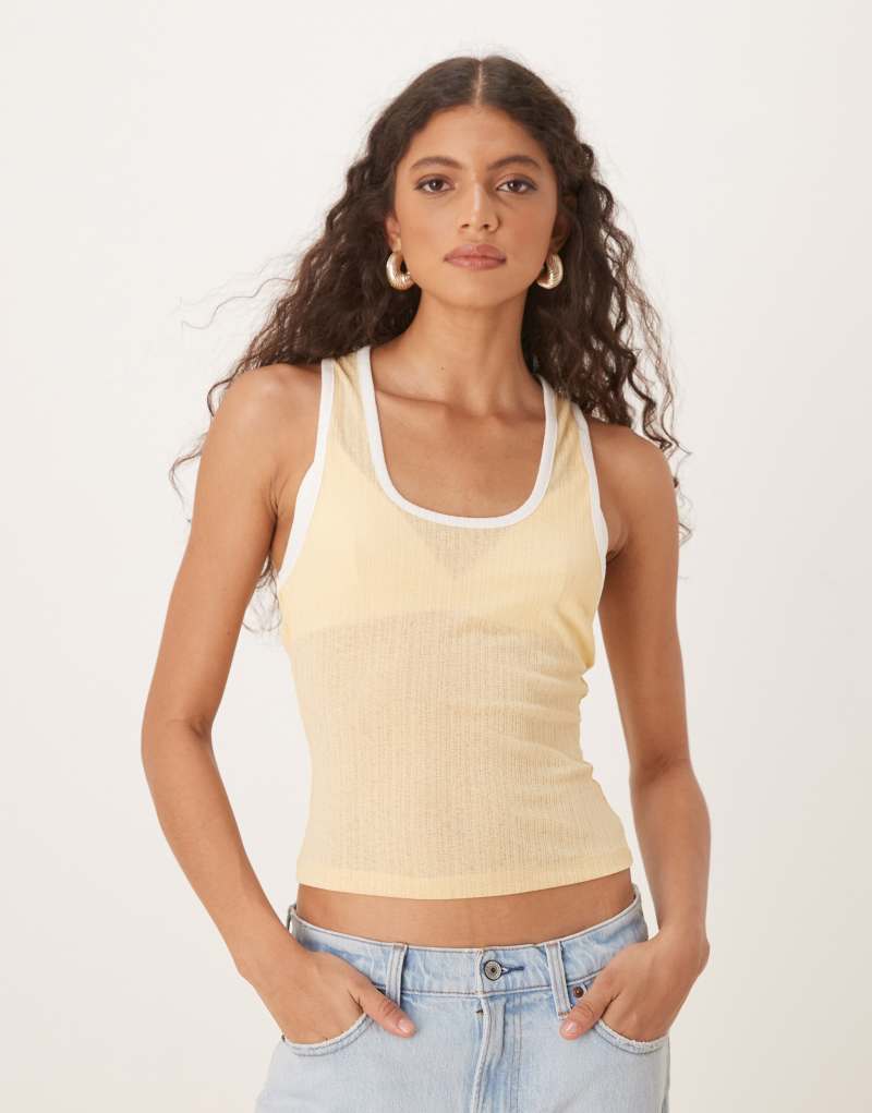 ASOS DESIGN dry handle ribbed tank top with contrast binding in buttermilk Asos Design