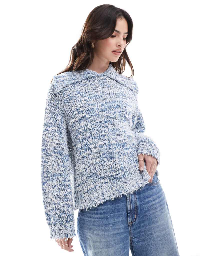 ASOS DESIGN knitted collar sweater with twist neppy yarn in blue Asos Design