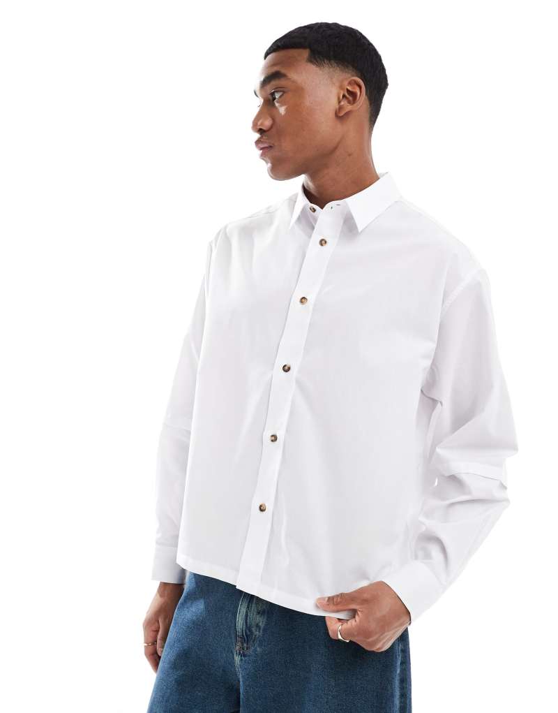 ASOS DESIGN oversized boxy shirt with layered sleeves in white Asos Design