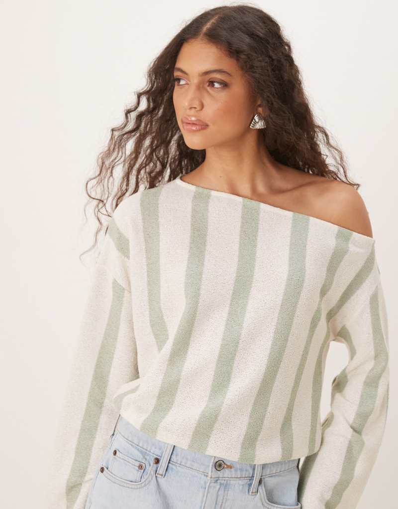 ASOS DESIGN slouchy off shoulder top in jersey knit stripe Asos Design