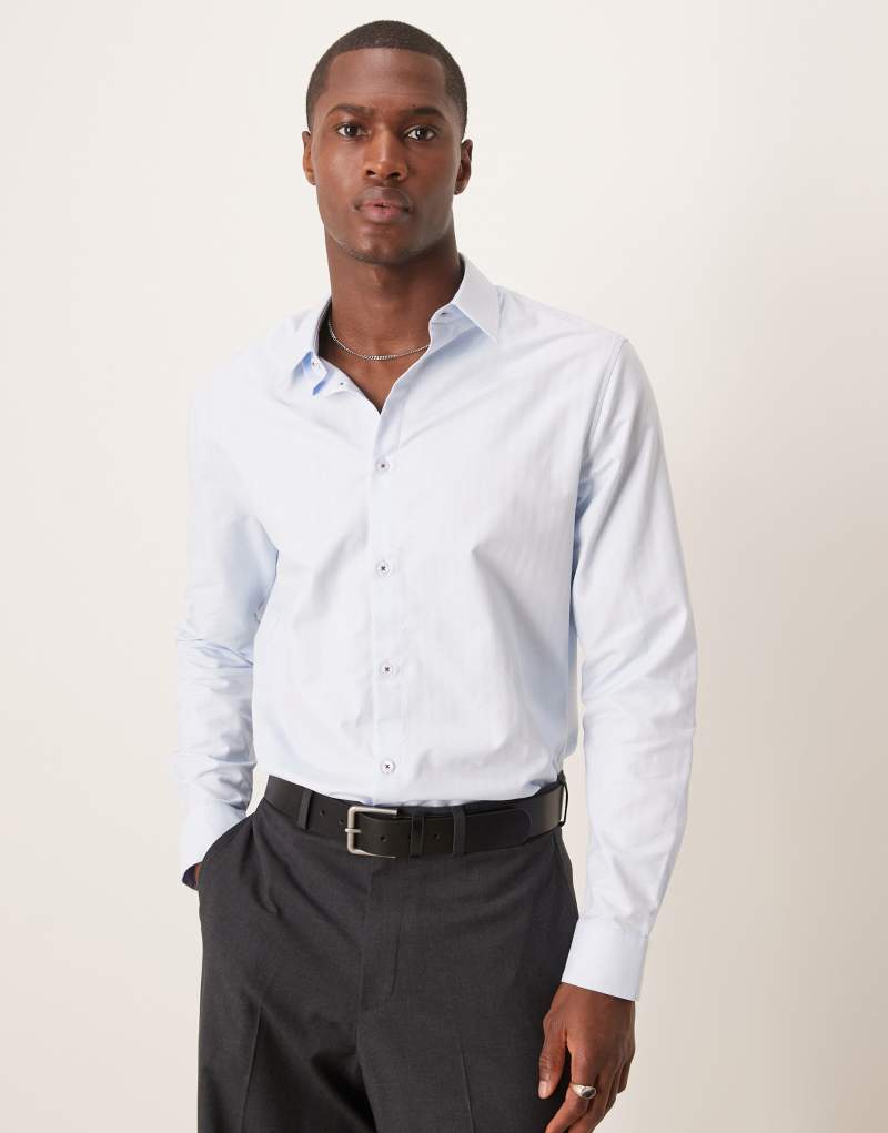 ASOS DESIGN slim herringbone shirt in blue Asos Design