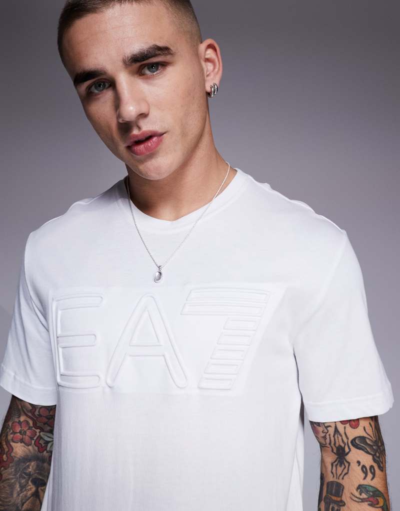 Armani EA7 embossed center logo T-shirt in white EA7 Emporio Armani