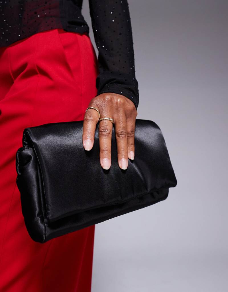 True Decadence satin clutch bag in black True Decadence