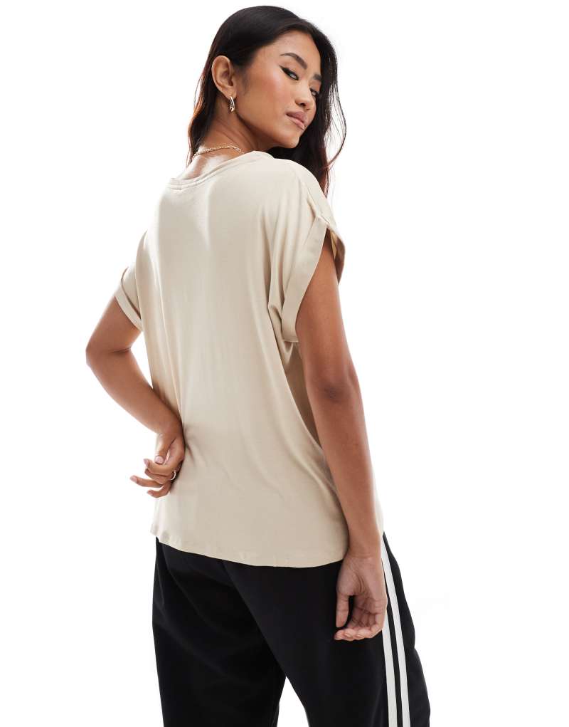 Vila satin front t-shirt with cuffed sleeves in sand Vila