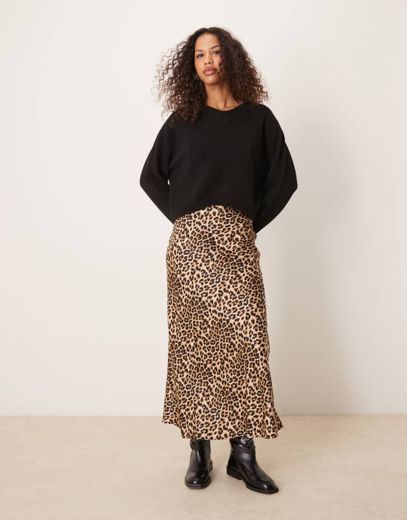 VILA satin midi skirt in leopard print Vila