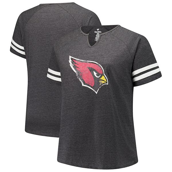 Women's Fanatics Charcoal Arizona Cardinals Plus Size Logo Striped Raglan Notch Neck T-Shirt Fanatics Brands - White Label