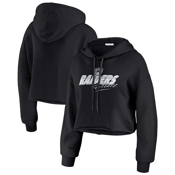 Women's WEAR by Erin Andrews Black Las Vegas Raiders Prime Cropped Pullover Hoodie WEAR by Erin Andrews