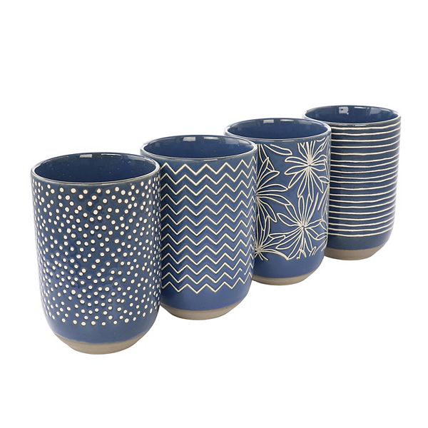 Laurie Gates Madrina 4 Piece 19 Ounce Stoneware Assorted Designs Mug Set in Blue Laurie Gates