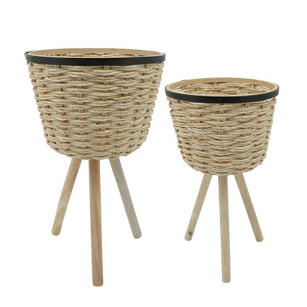 Set of 2 Brown and Black Wood Outdoor Footed Planters 24" Kingston Living