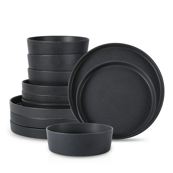 Stone by Mercer Project MODAN 12-Piece Round Dinnerware Set in Charcoal Stone by Mercer