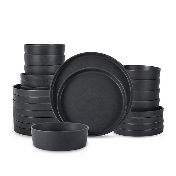 Stone by Mercer Project MODAN 24-Piece Round Dinnerware Set in Charcoal Stone by Mercer