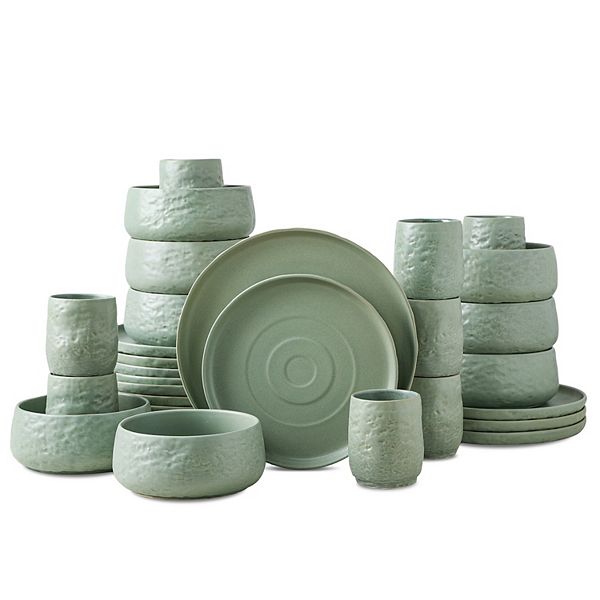 Stone by Mercer Project SHOSAI Stoneware 32 Pieces Dinnerware Set in Sage Stone by Mercer