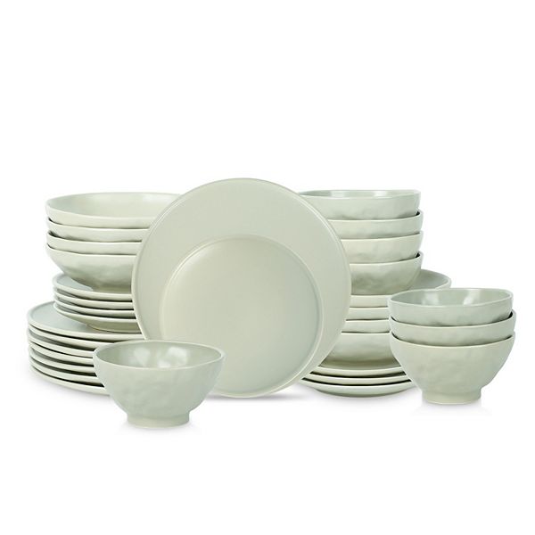 Stone by Mercer Project NENDO Stoneware 32-Piece Dinnerware Set in Sage-Grey Stone by Mercer