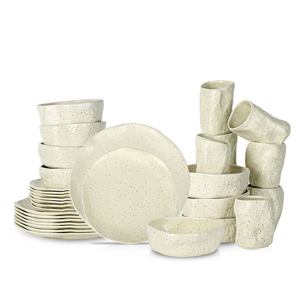 Stone by Mercer Project ATIK Stoneware 32-Piece Dinnerware Set in Speckled Cream Stone by Mercer