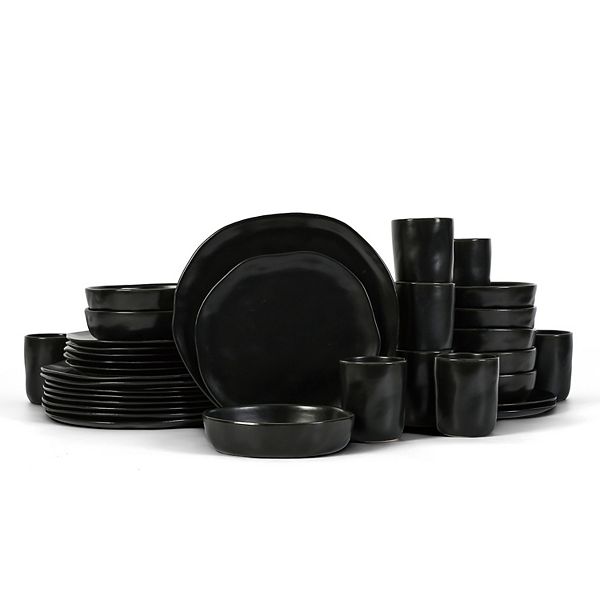 Stone by Mercer Project HEKONDA Stoneware 32-Piece Dinnerware Set in Black Stone by Mercer