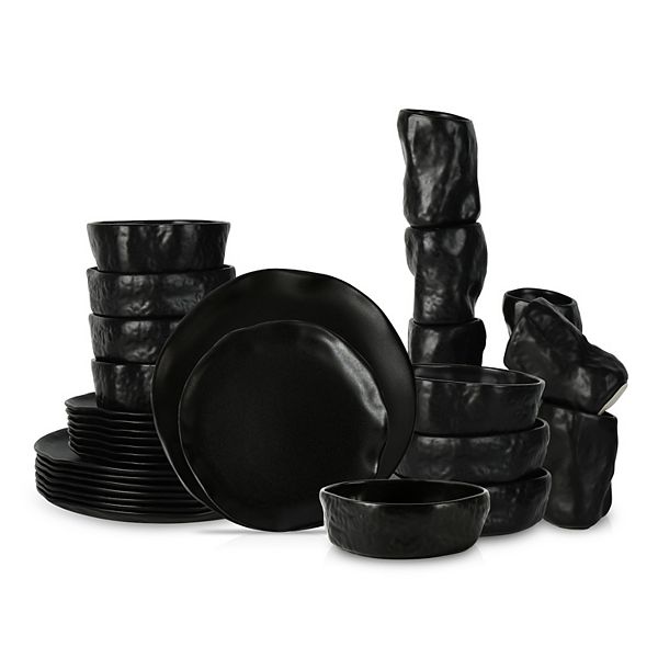 Stone by Mercer Project ATIK Stoneware 32-Piece Dinnerware Set in Matte Black Stone by Mercer