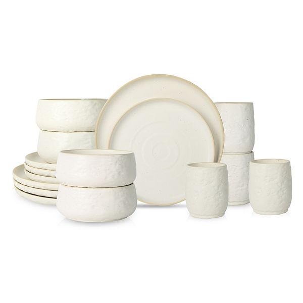 Stone by Mercer Project SHOSAI Stoneware 32 Pieces Dinnerware Set in Speckled White Stone by Mercer