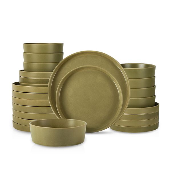 Stone by Mercer Project MODAN 24-Piece Round Dinnerware Set in Green Stone by Mercer