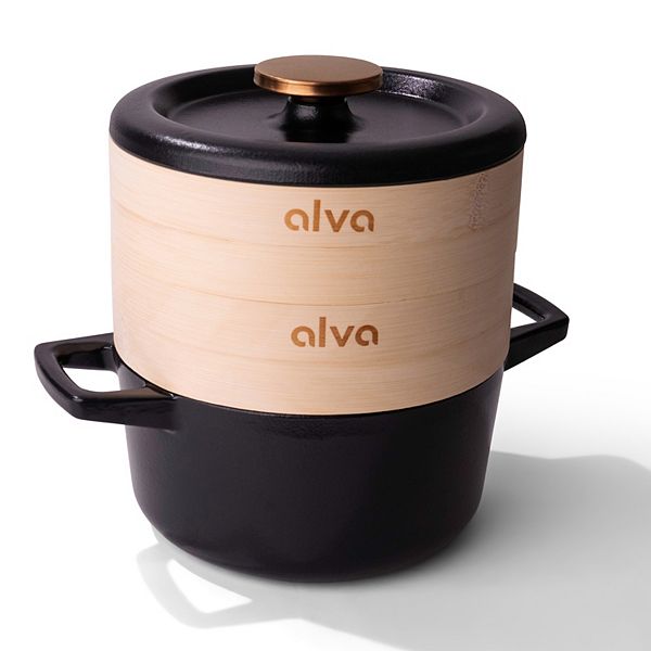 Alva Nori Enameled Cast Iron Dutch Oven w/ Lid & Steamer Basket 2.5 Qt. Nonstick Stove-to-Table Pot Alva