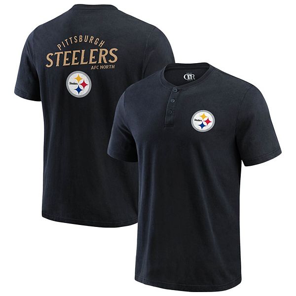 Men's Darius Rucker Collection by Fanatics Black Pittsburgh Steelers Washed Henley T-Shirt Darius Rucker Collection by Fanatics