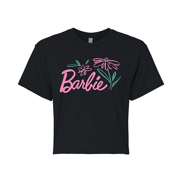 Juniors' Barbie Brushed Flowers Cropped Tee Barbie