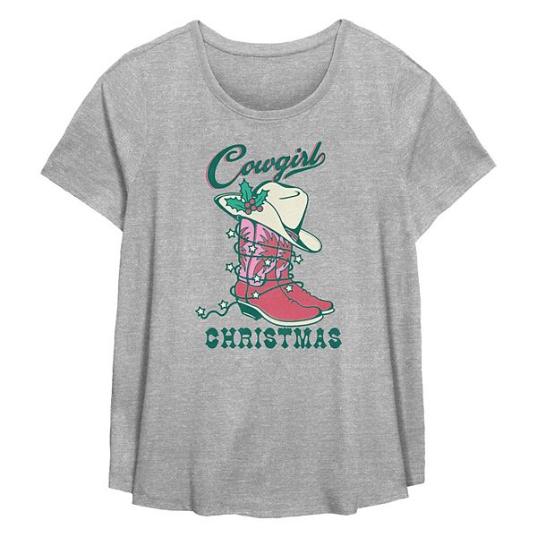 Plus Size Cowgirl Christmas Hat And Boots Flowy Graphic Tee Unbranded