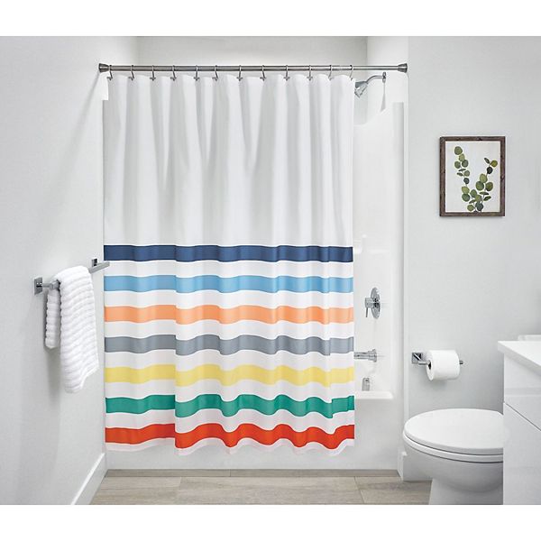 iDesign Multi Stripe Shower Curtain – 11.75” L x 9” W x 1.5” H, Multicolor Bathroom Curtain iDesign