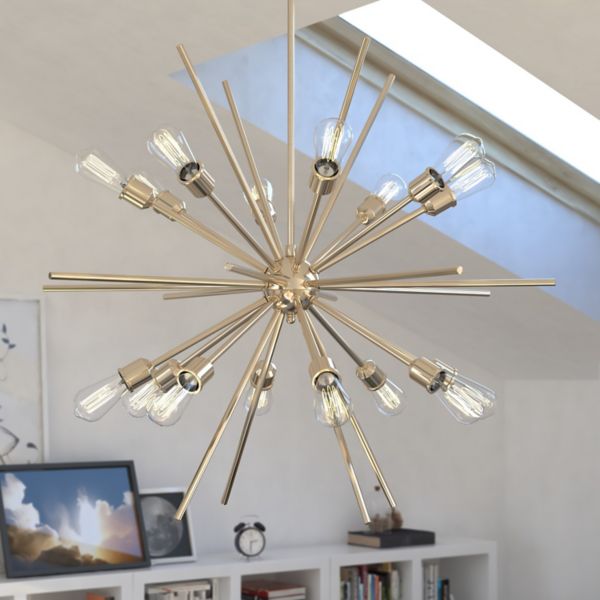 Estelle 36-in Natural Brass Mid Century Modern 16 Light Sputnik Hanging Ceiling Pendant Chandelier Vaxcel