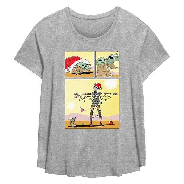 Plus Size Star Wars The Mandalorian The Child Christmas Robot Flowy Graphic Tee Star Wars