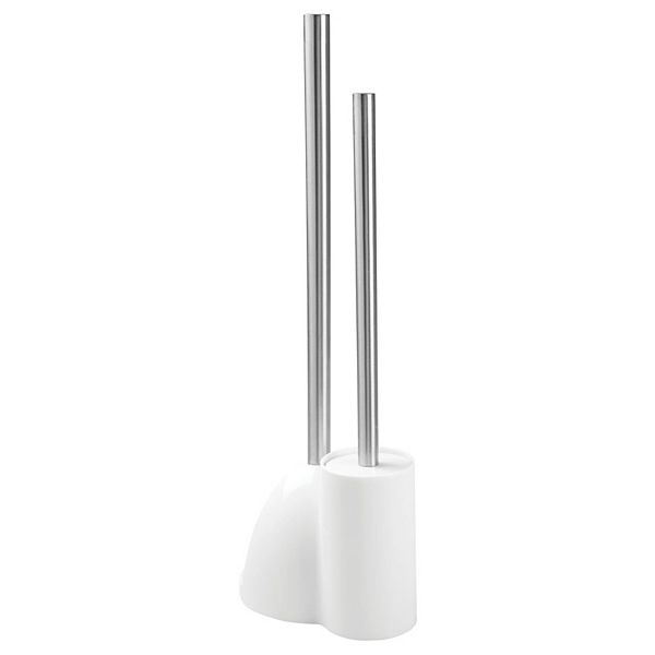 iDesign Toilet Bowl Brush and Plunger Set for Bathroom Storage - White/Brushed Stainless Steel iDesign