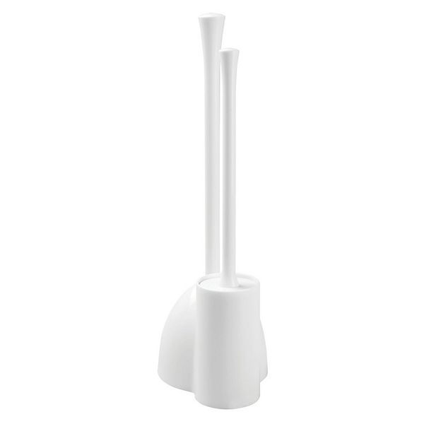 iDesign Compact Toilet Brush and Plunger Set for Bathroom Cleaning and Storage - White iDesign