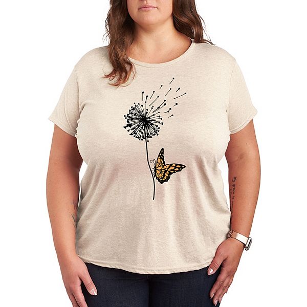 Plus Butterfly On Dandelion Graphic Tee Licensed Character