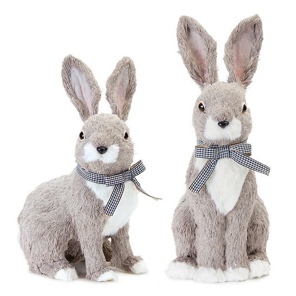 Set of 2 Gray and White Rabbit with Ribbon Table Top Figurines 16" Contemporary Home Living