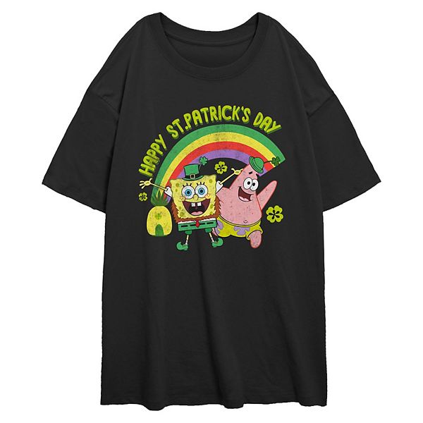 Juniors' Nickelodeon SpongeBob SquarePants And Patrick Happy Saint Patrick's Day Oversized Graphic Tee Nickelodeon