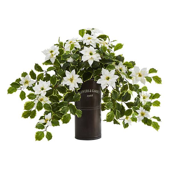 nearly natural Artificial White Poinsettia Arrangement Floor Decor Nearly Natural