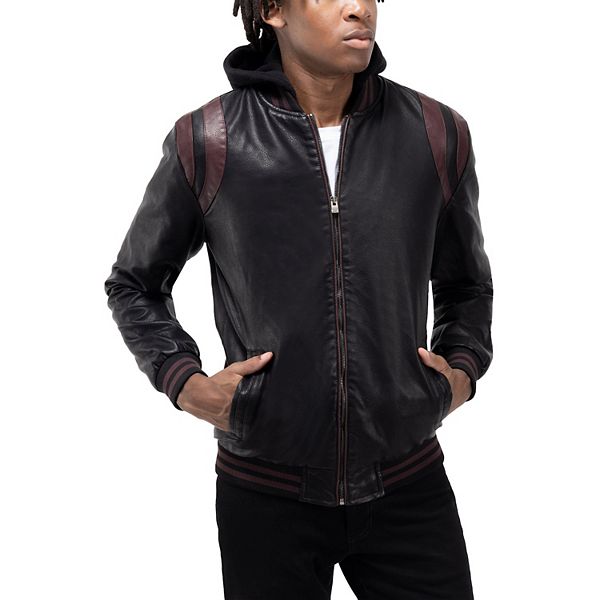 Men's Xray Grainy Faux Leather Hooded Jacket Xray