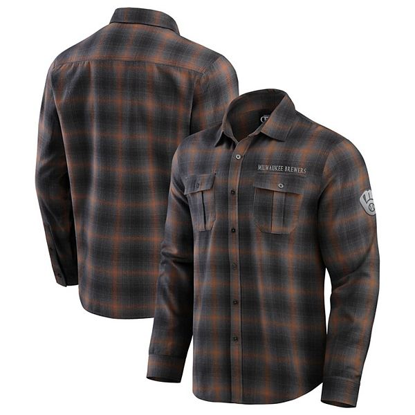 Men's Darius Rucker Collection by Fanatics Tan Milwaukee Brewers Classic Flannel Long Sleeve Button-Up Shirt Darius Rucker Collection by Fanatics