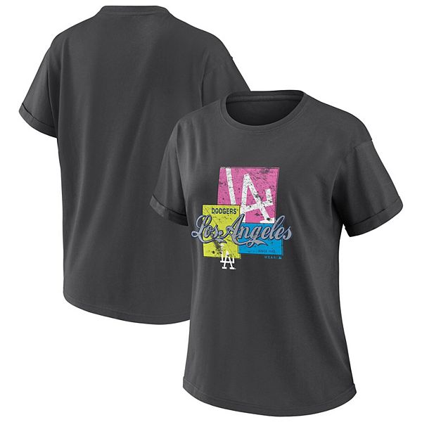 Women's WEAR by Erin Andrews Charcoal Los Angeles Dodgers Domestic Box Color Boyfriend T-Shirt WEAR by Erin Andrews