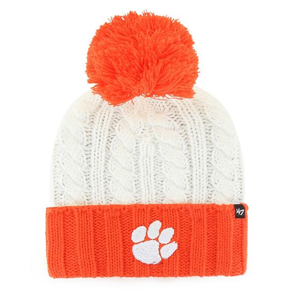 Women's '47 White Clemson Tigers Fireside Cuffed Knit Hat with Pom 47 Brand