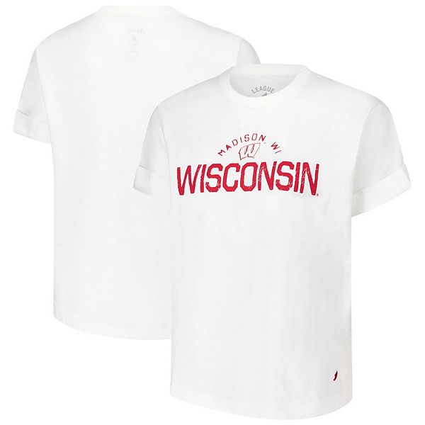 Women's League Collegiate Wear White Wisconsin Badgers Slub Rolled Cuff T-Shirt League Collegiate Wear