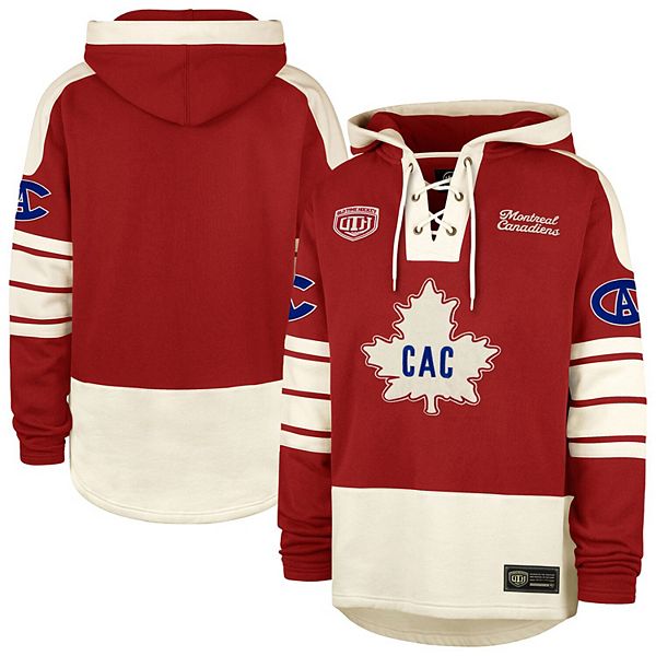 Men's '47  Red Montreal Canadiens Blue Line Heritage Lacer Pullover Hoodie 47 Brand