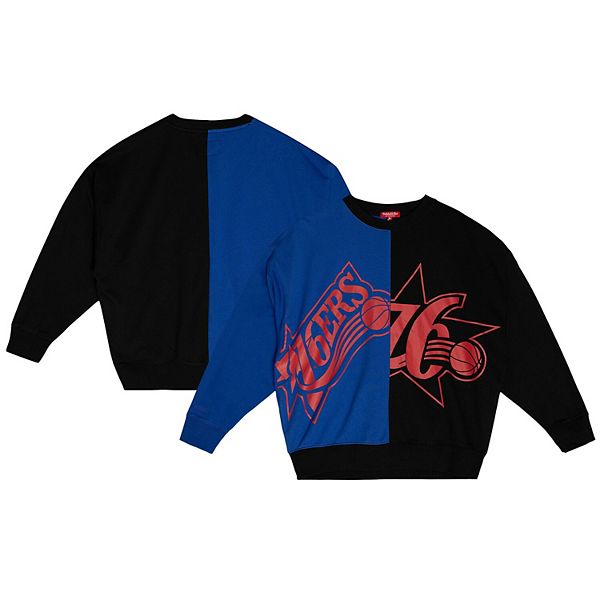 Women's Mitchell & Ness Royal/Black Philadelphia 76ers Big Face 5.0 Pullover Sweatshirt Mitchell & Ness