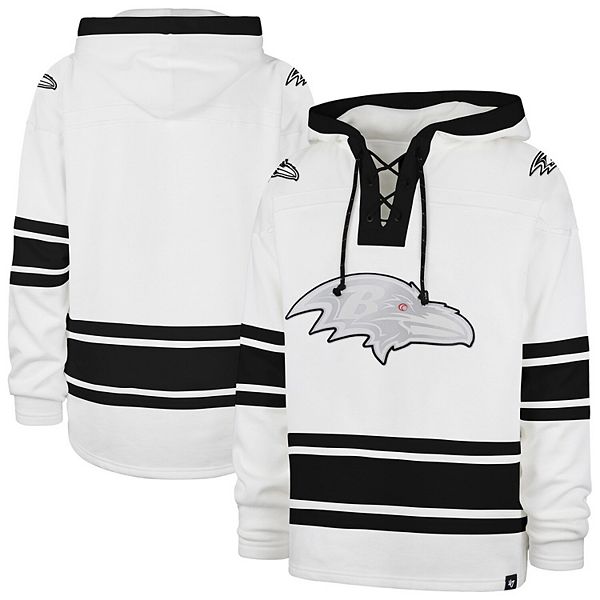 Men's '47 White Baltimore Ravens After Image Superior Lacer Pullover Hoodie 47 Brand