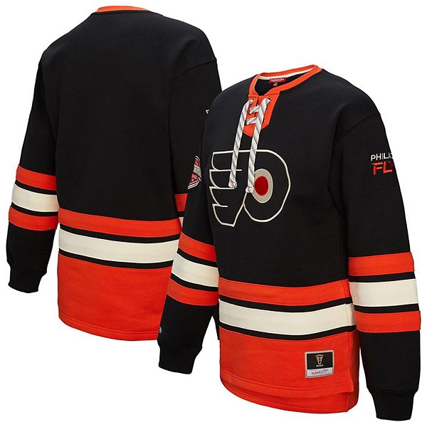 Women's Mitchell & Ness Black Philadelphia Flyers Heritage Lace-Up Pullover Sweatshirt Mitchell & Ness