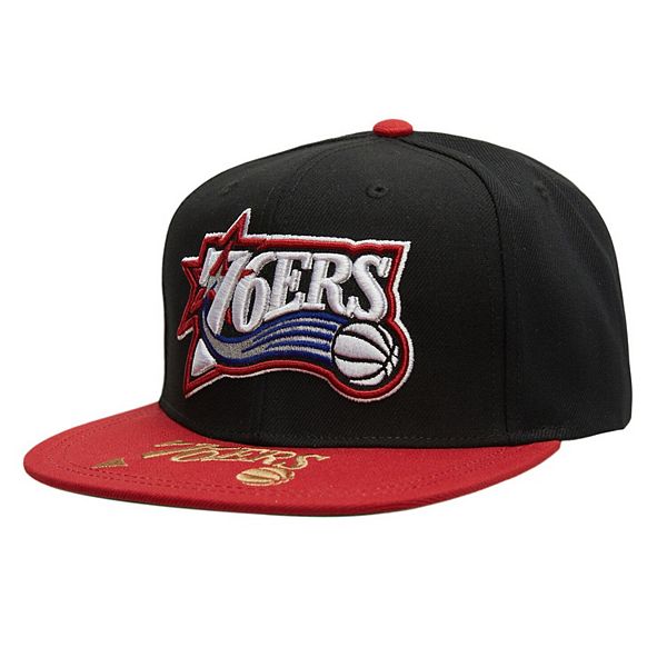 Men's Mitchell & Ness  Black/Red Philadelphia 76ers Hardwood Classics Logo Snapback Hat Mitchell & Ness