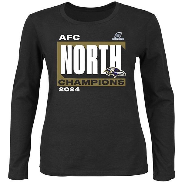 Женская чёрная футболка лонгслив Fanatics Baltimore Ravens 2024 AFC North Division Champions больших размеров Fanatics