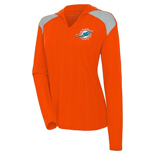 Women's Antigua  Orange Miami Dolphins Opulent Long Sleeve Hoodie T-Shirt Antigua